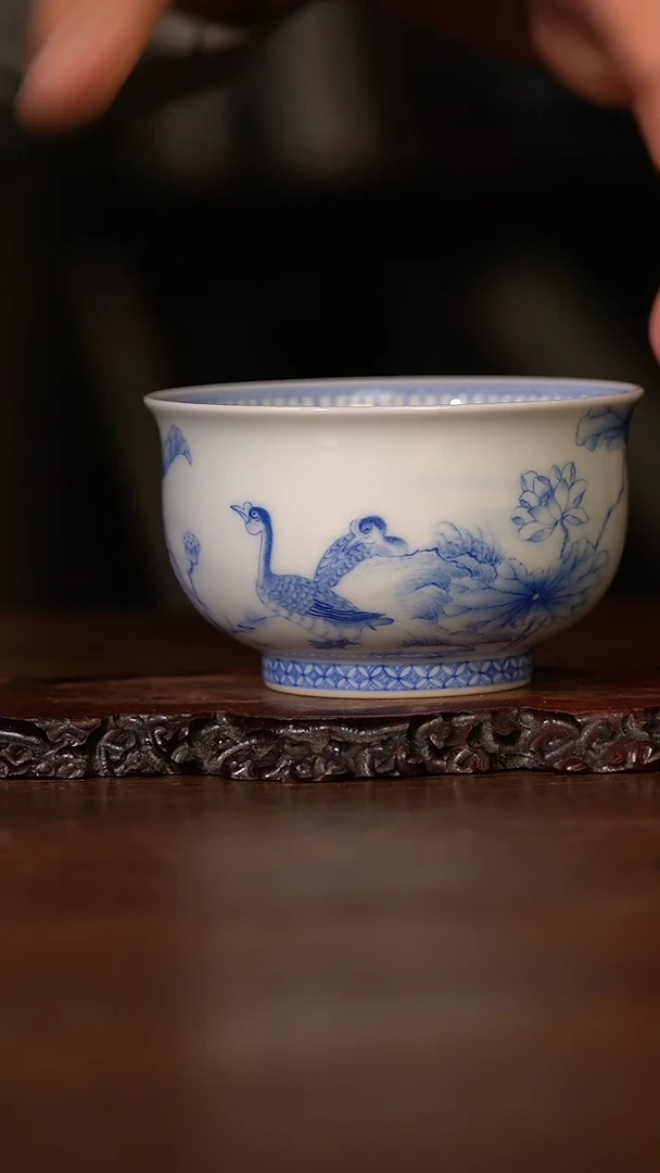 【闪购商品】杯 九本造物荷塘双鹅图炉式杯