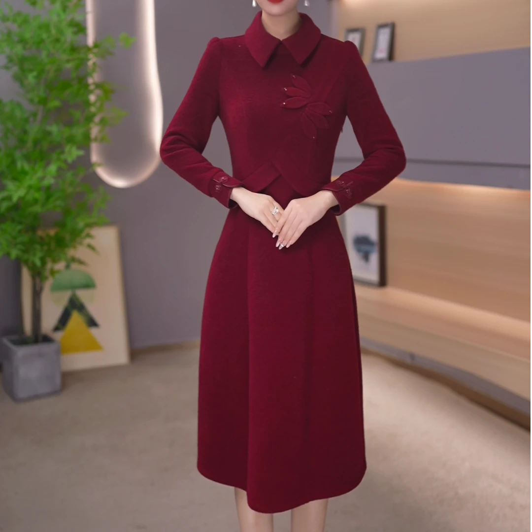 【紫睿女装】25193冬季穿搭连衣裙女新款精致女人收腰中长款裙子