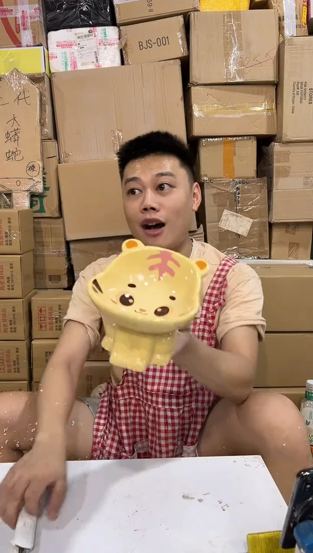 瓷片老虎猫碗 陶瓷