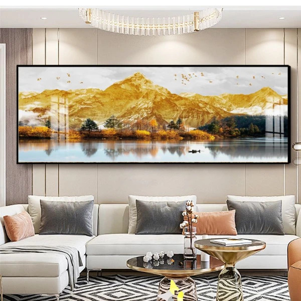 【日照金山】客厅装饰画备考金山沙发背景晶瓷镶钻挂画铝合金边框