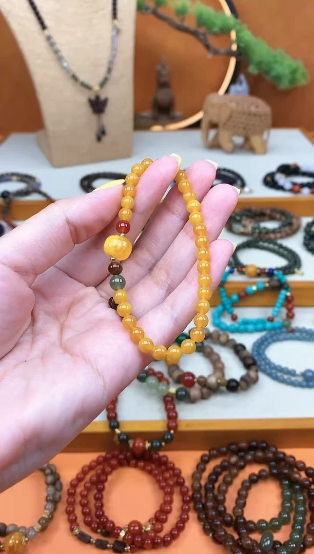 未镶嵌蜜蜡手链单圈蜜蜡和田南红手串