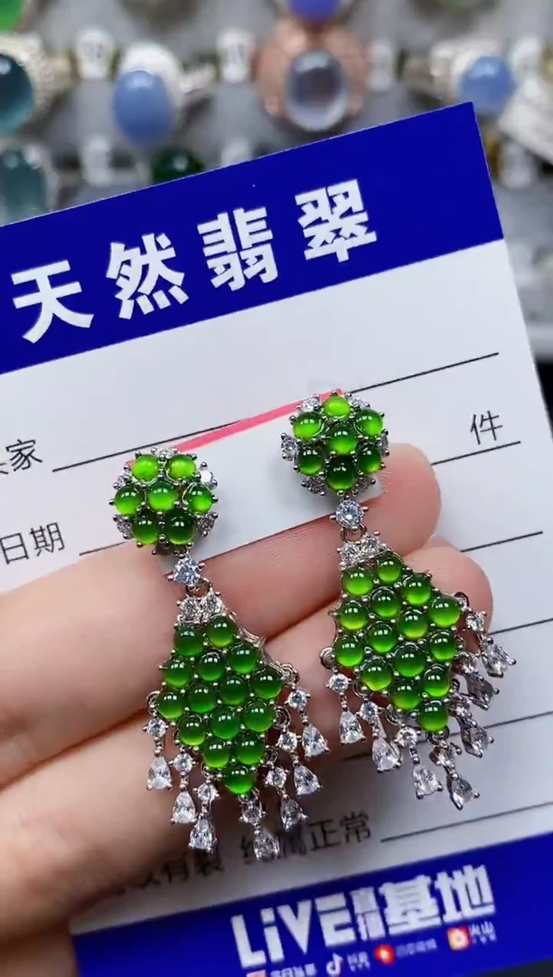 翡翠银S925镶嵌耳饰308