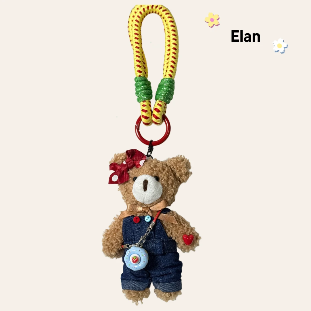 【Elan】潮酷牛仔背带裤蝴蝶结钥匙扣包包2025流行包包挂件