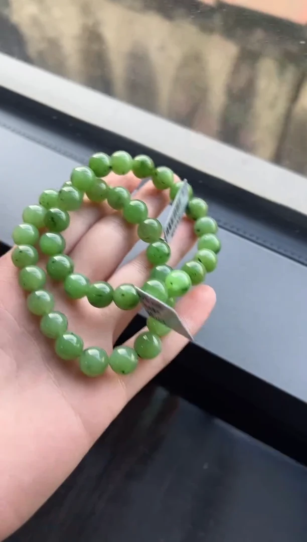 【闪购商品】和田玉手串未镶嵌苹果绿碧玉手串约9mm+（多样性发一件）