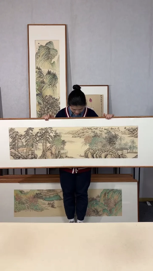 国画手绘*观钓图*52*172cm