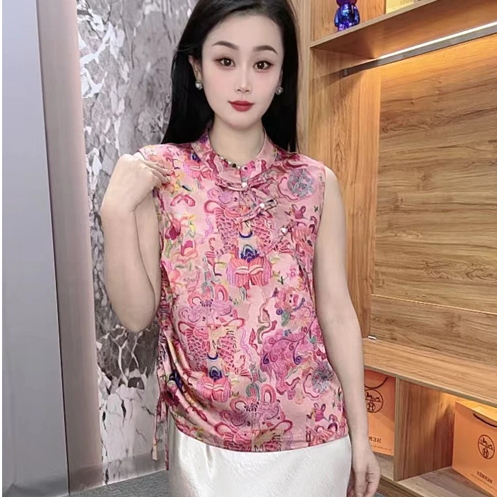 薄款提花无袖上衣中国风中式25126