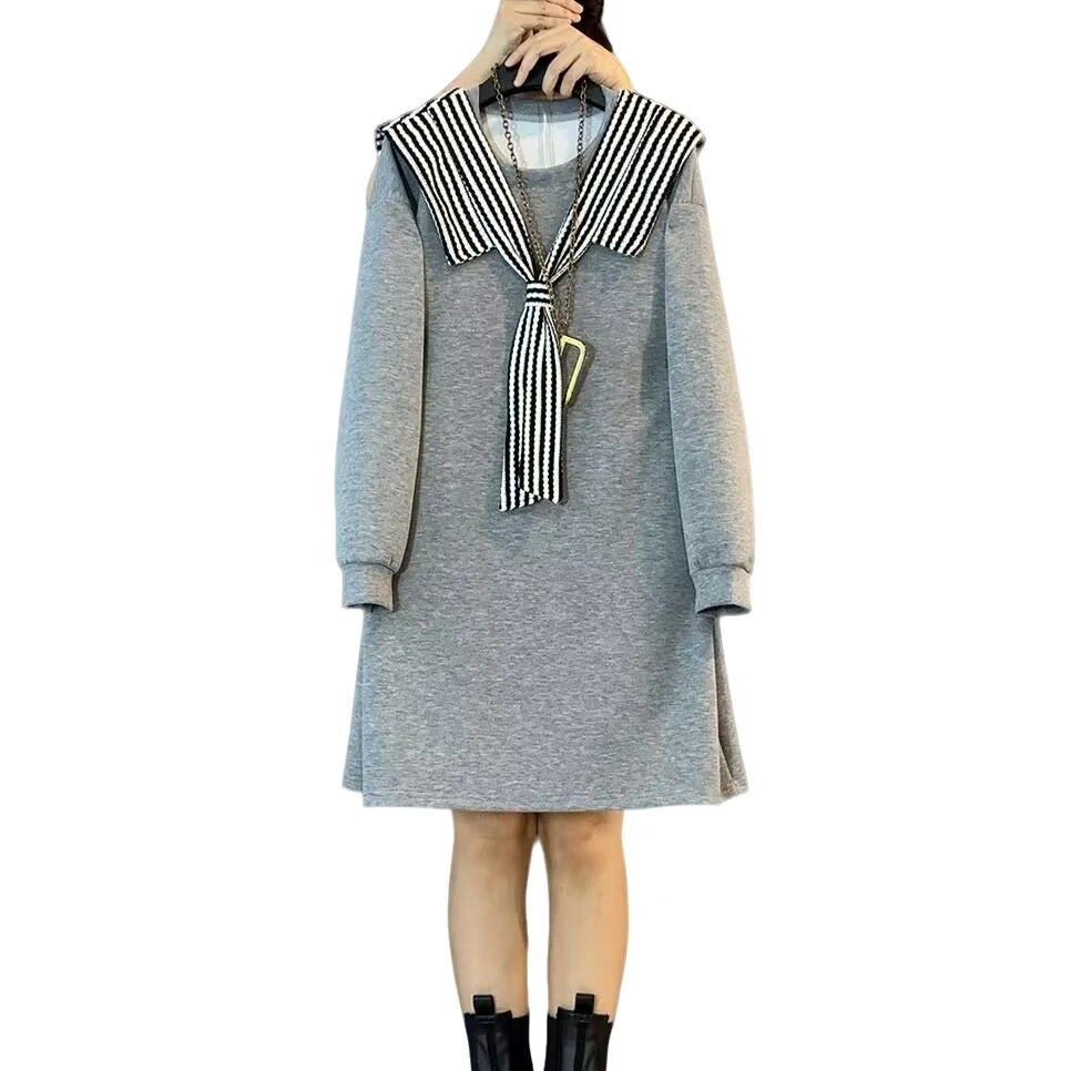 大维罗依 WXB韩版秋季新款披肩海军领拼接洋气卫衣裙