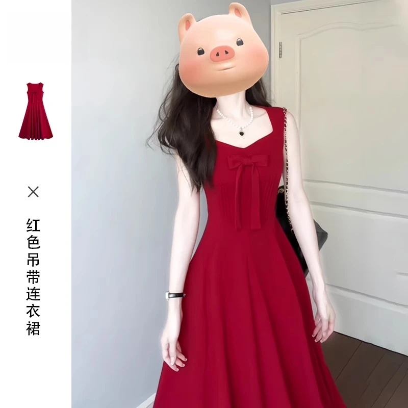 红色无袖吊带连衣裙子女夏季2025新款爆款海边度假穿搭巨好看长裙