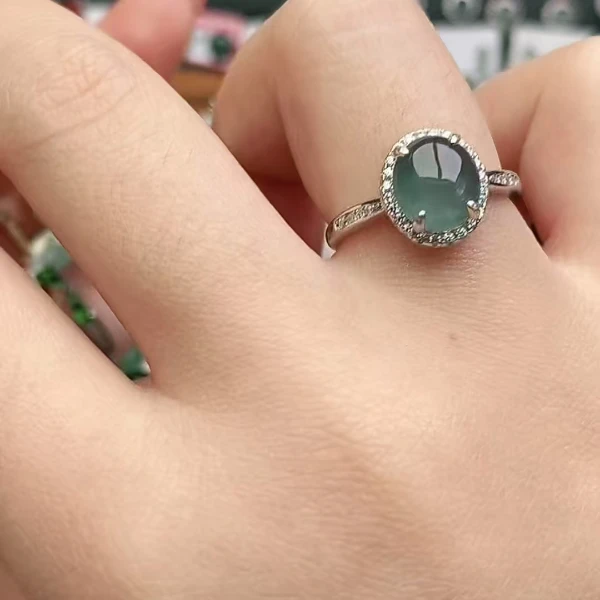鑫辰珠宝天然A货翡翠银镶嵌设计款开口女戒指时尚百搭