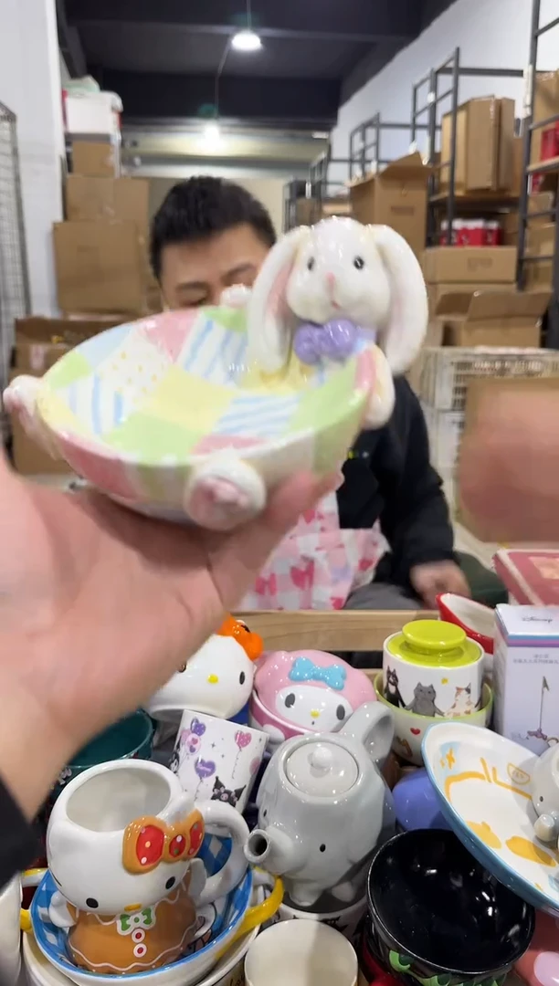 瓷片绿色原盒兔子碗