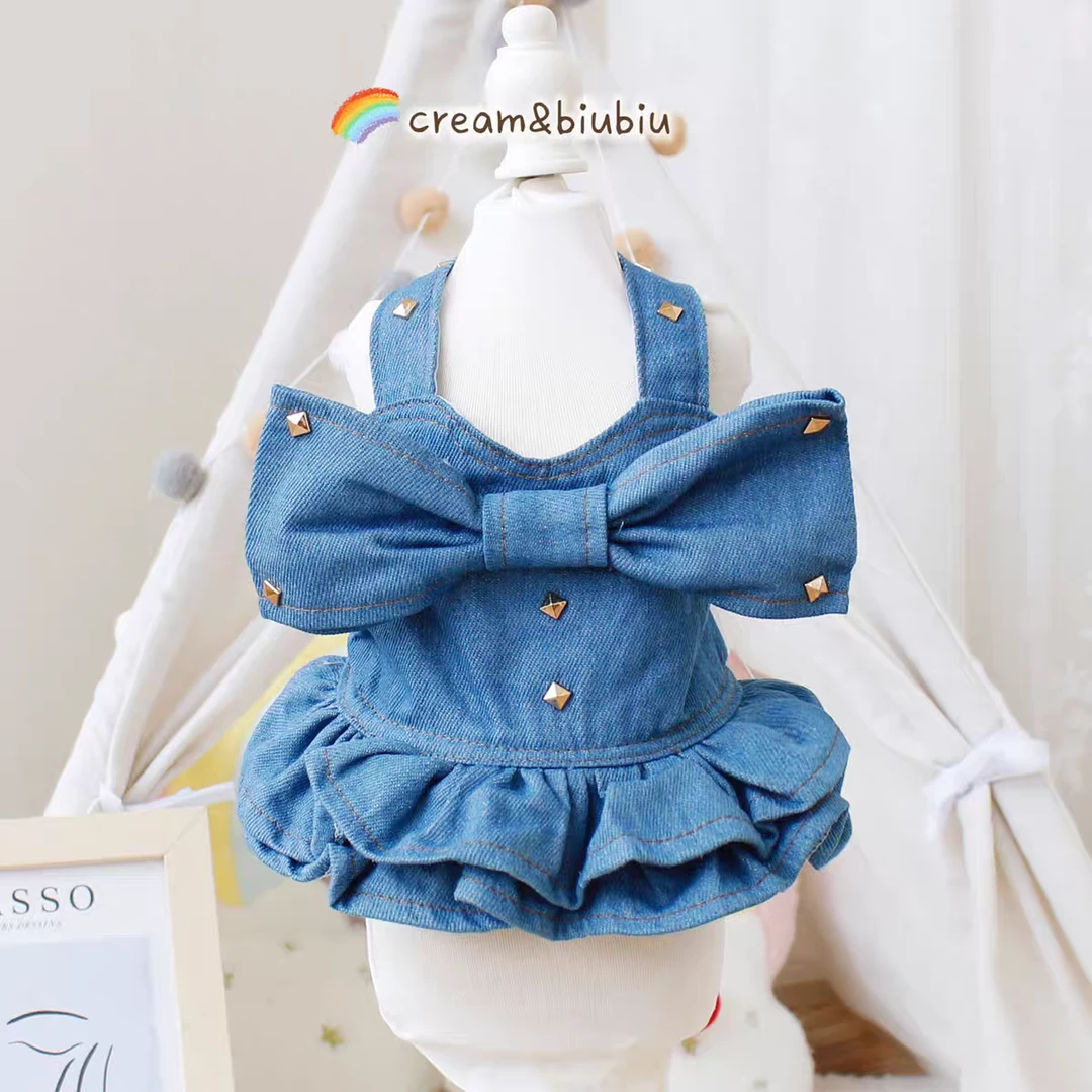 宠物狗狗猫咪衣服秋冬铆钉牛仔衣情侣姐妹装背带裙泰迪比熊小型犬