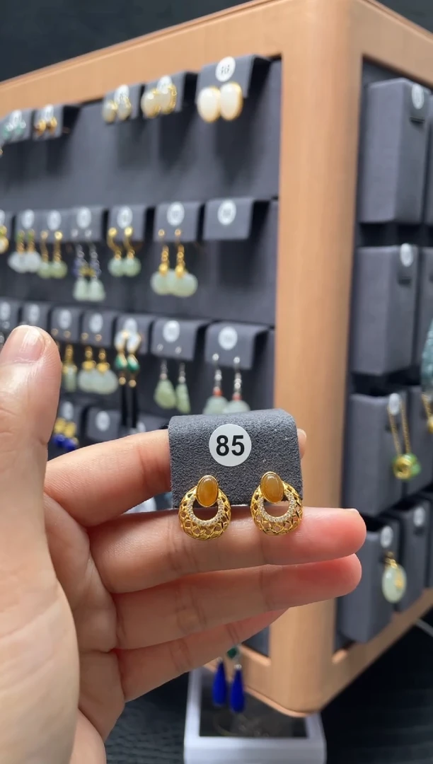 【闪购商品】和田玉耳饰银S925镶嵌0085