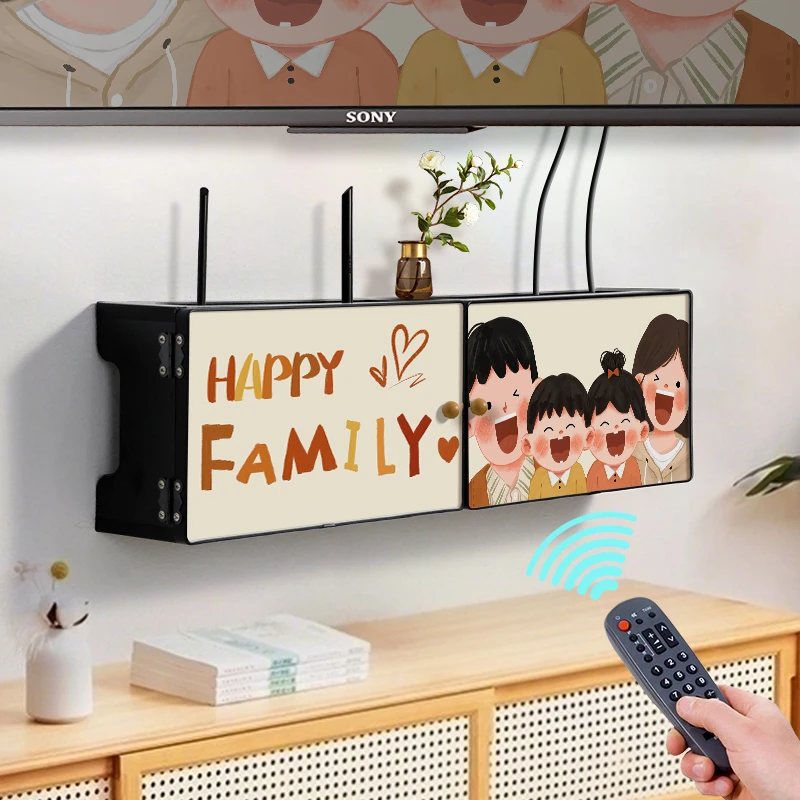 多功能路由器放置架一家四口电视机顶盒上墙置物架免打孔收纳盒