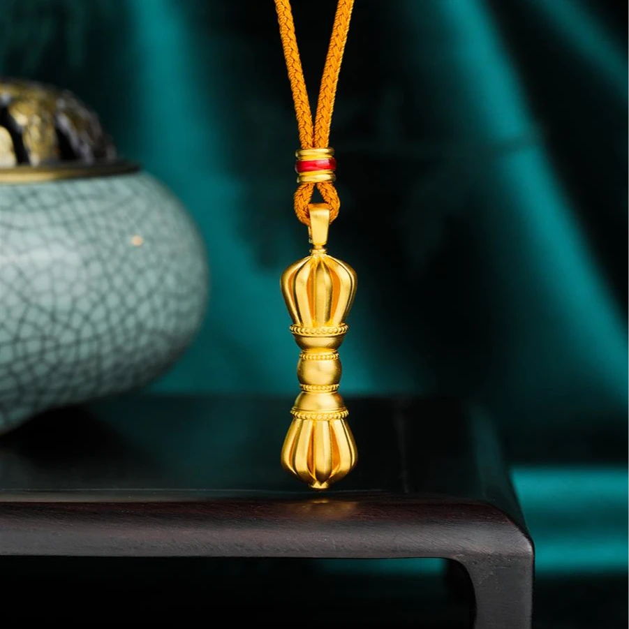 ZOCAI/佐卡伊【传世之美】古法黄金吊坠时尚足金藏式金杵吊坠