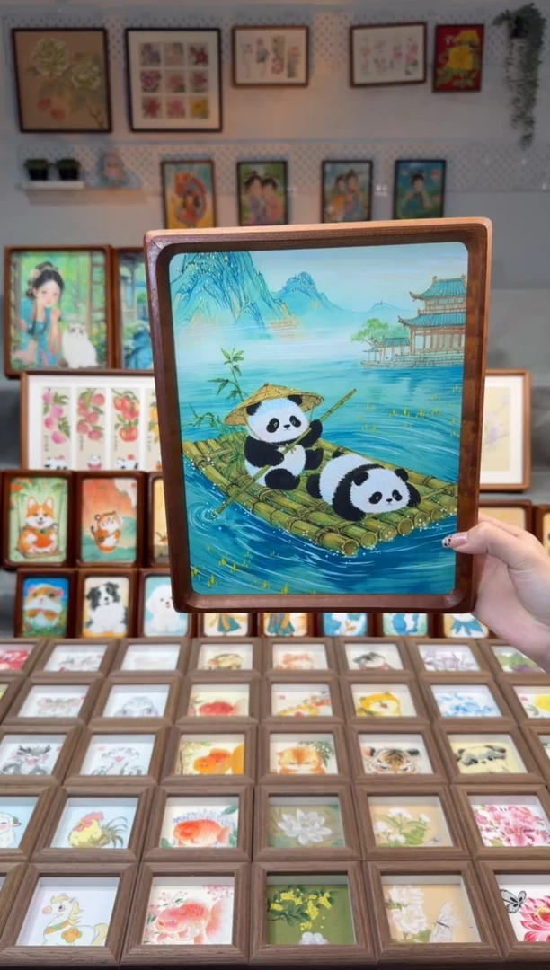 国画竹排熊猫 手绘国画10