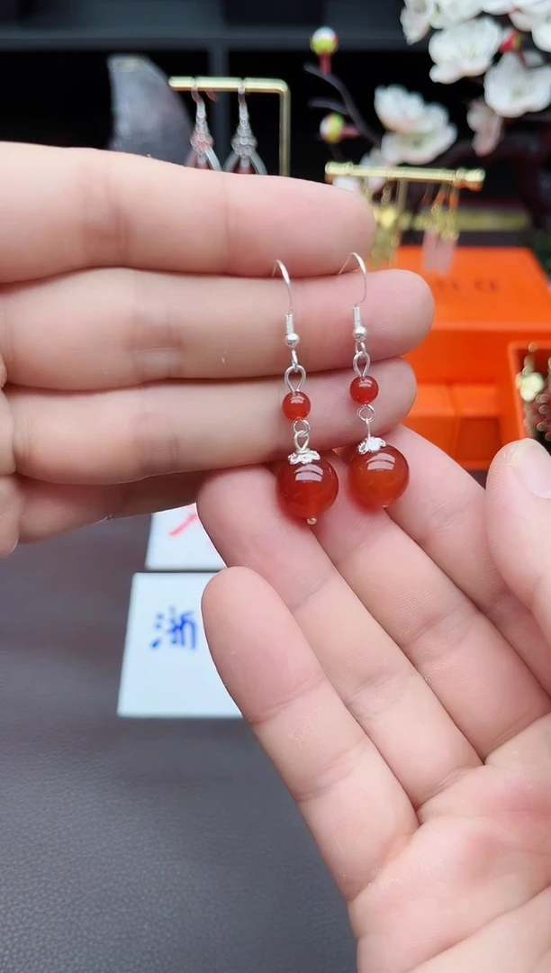 玛瑙/玉髓耳饰银S925镶嵌409000
