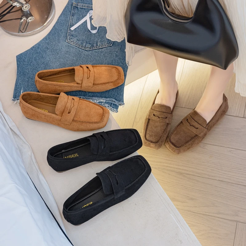 凯撒KAISER复古平底豆豆鞋一脚蹬百搭女鞋英伦风单鞋(KS1212)