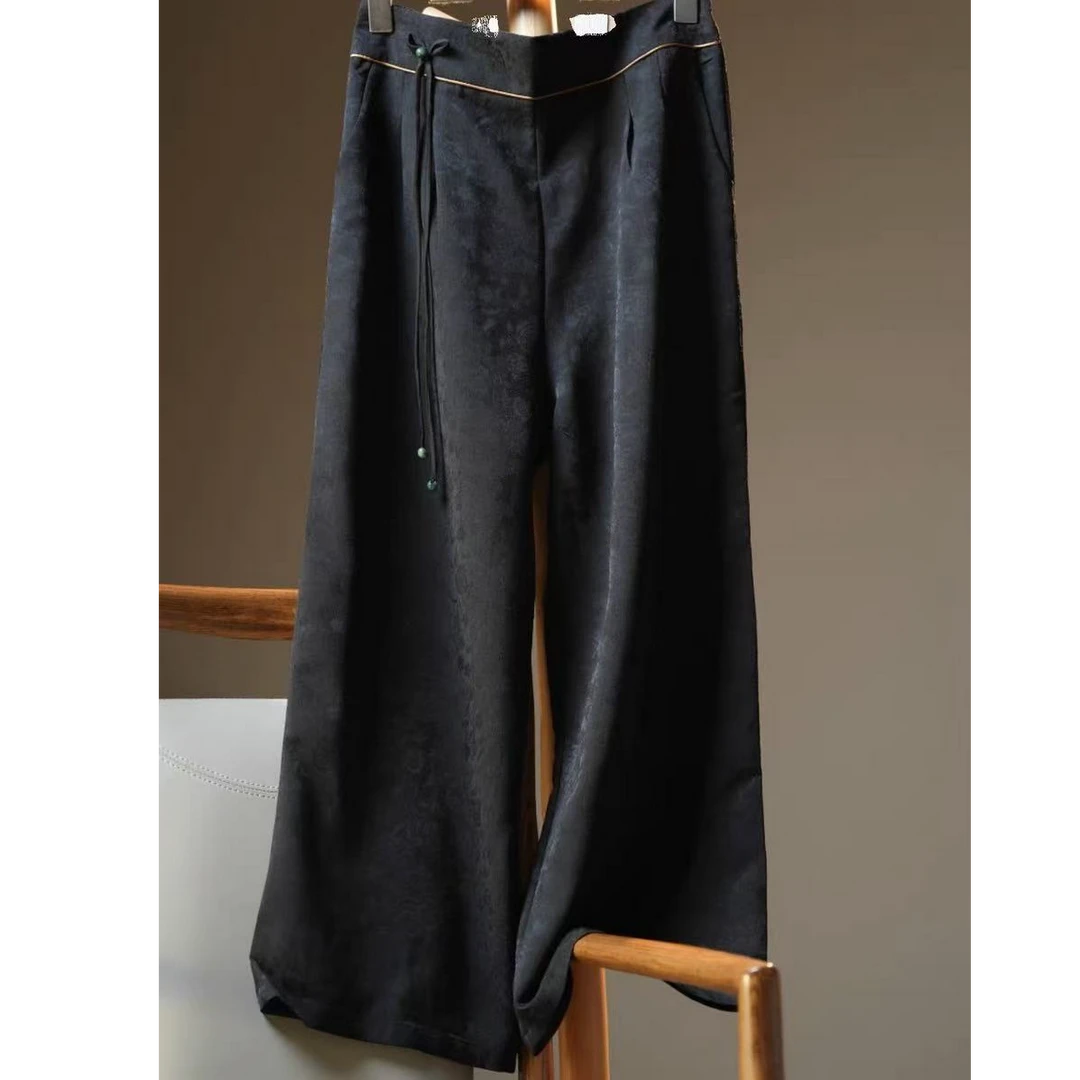 241春季新款提花段阔腿裤流苏宽松显瘦休闲百搭长裤