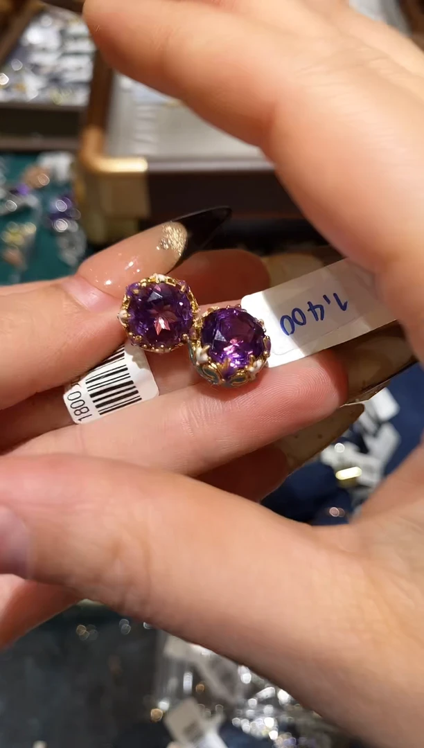 银S925镶嵌耳饰紫晶楚楚珠宝中古甄选不退换