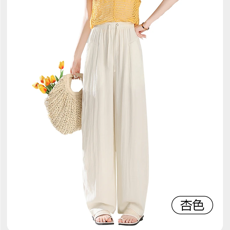 夏季高腰显瘦宽松百搭垂感桑蚕丝莱赛尔亚麻弯刀裤Y2555阔腿裤