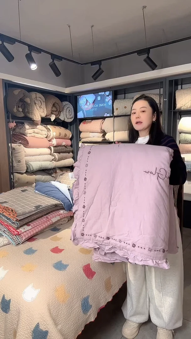 紫色棉麻双人被子