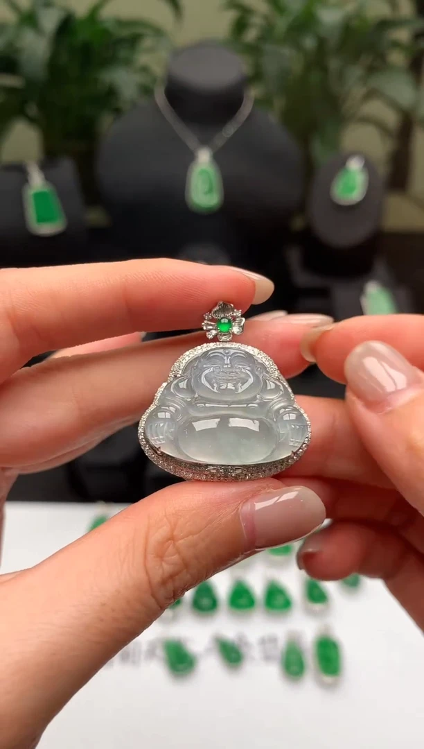 翡翠18K金镶嵌吊坠(不含链)佛公