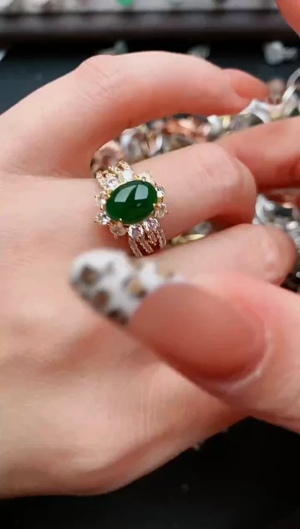 翡翠戒指银S925镶嵌...