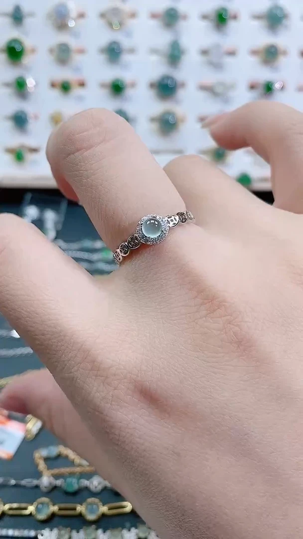 银S925镶嵌戒指翡翠天然翡翠