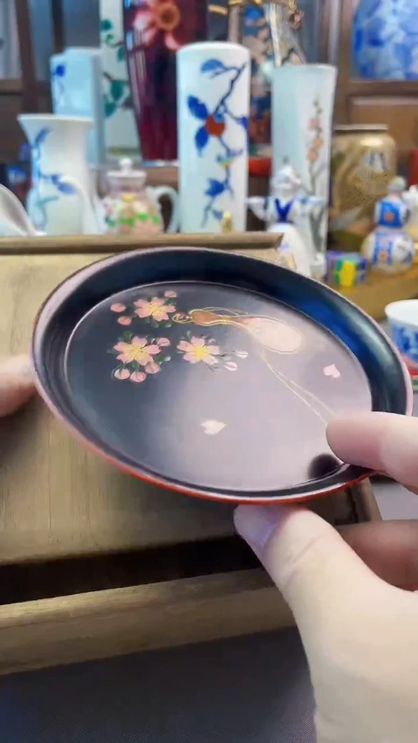 瓷片日产大漆实木盘