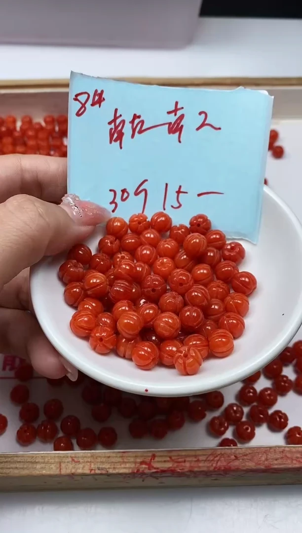 南红玛瑙散珠未镶嵌D288 南红南瓜8mm30个15元