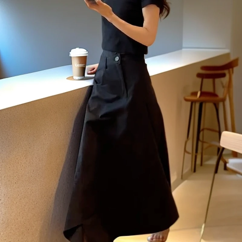 百搭气质裙子高级感黑色时尚半身裙女秋季新款高腰显瘦a字裙垂感