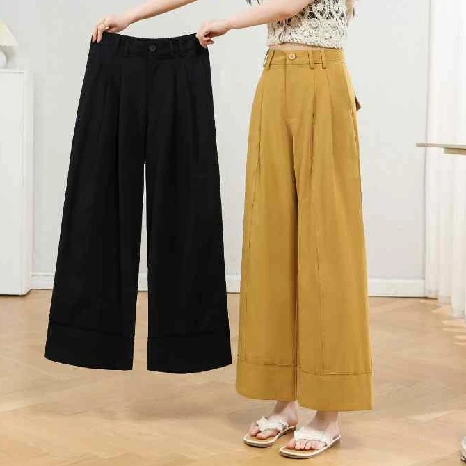 时尚大码阔腿裤女夏薄九分垂感高腰休闲百搭宽松显瘦八分直筒裤子