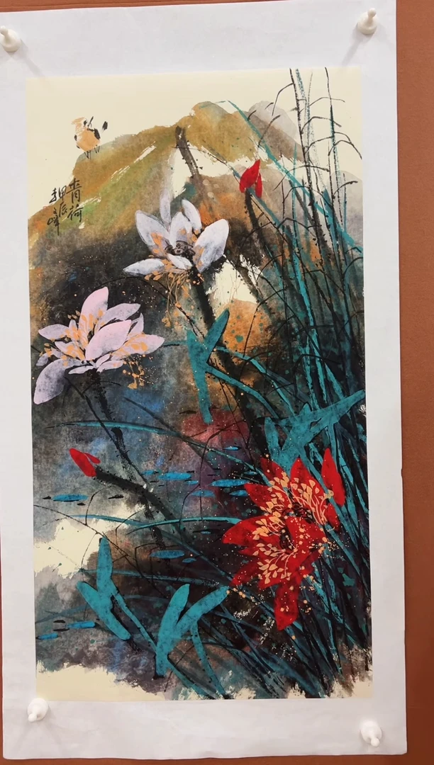 国画库*洛李文峰三尺整张亮彩花鸟
