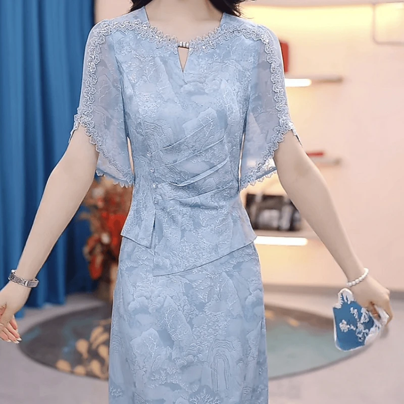 上衣+半身裙2025夏季新款时尚优雅高端轻奢提花修身显瘦洋气套装