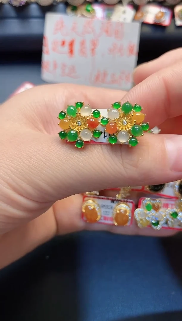 银S925镶嵌戒指翡翠梅*天然