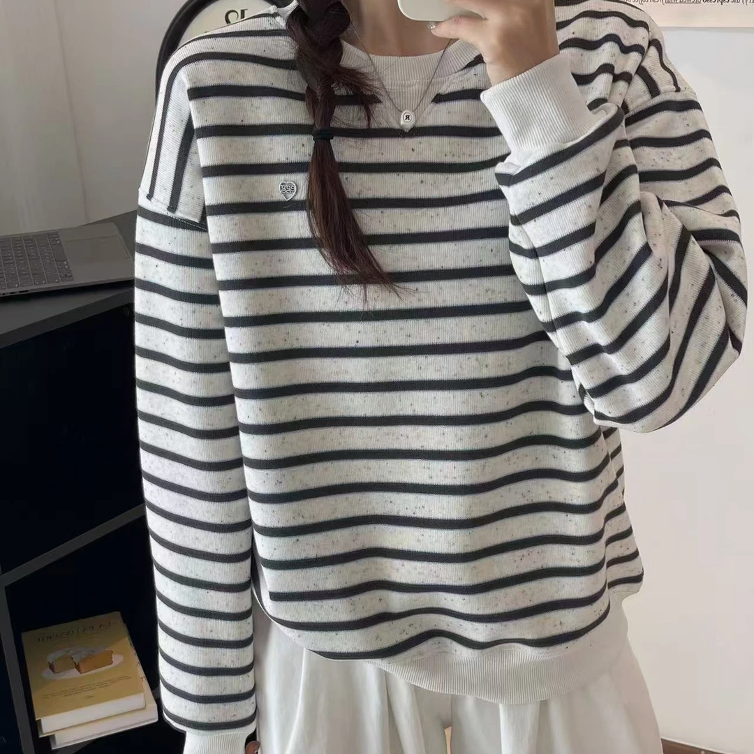 24126条纹卫衣美式复古百搭宽松显瘦卫衣