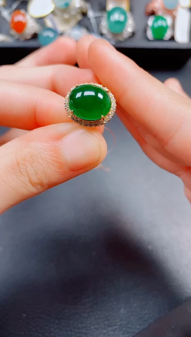 翡翠戒指银S925镶嵌翡翠