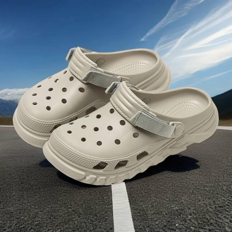 男士可调节编织沙滩洞洞鞋夏季时尚休闲外穿防滑透气软底凉鞋拖鞋