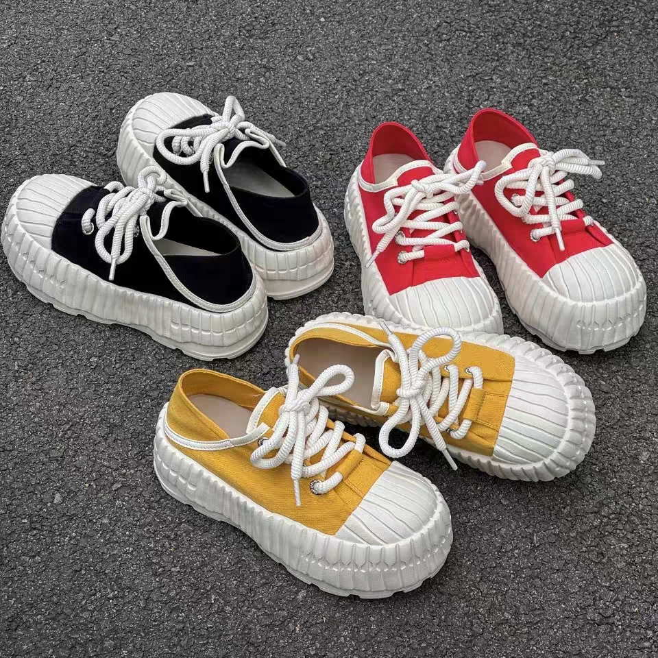 厚底帆布鞋女2025夏新款踩脚两穿轻便增高松糕鞋休闲饼干鞋1080