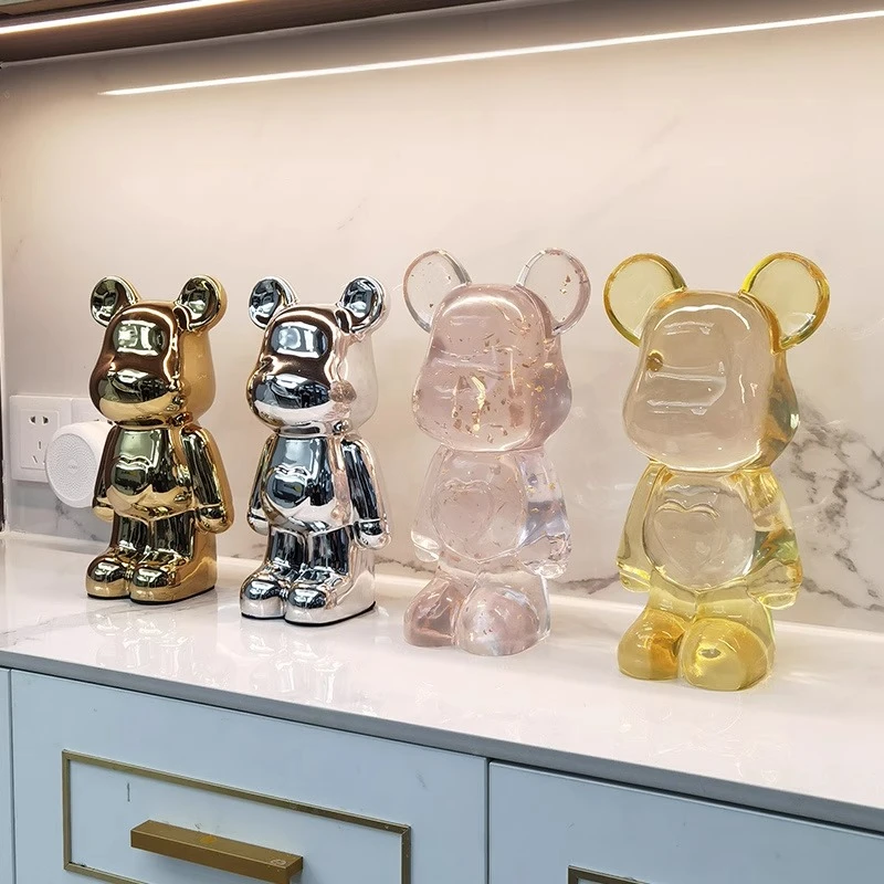 轻奢酒柜卡通透明爱心熊摆件公仔家居客厅装饰品网红玄关软装摆设