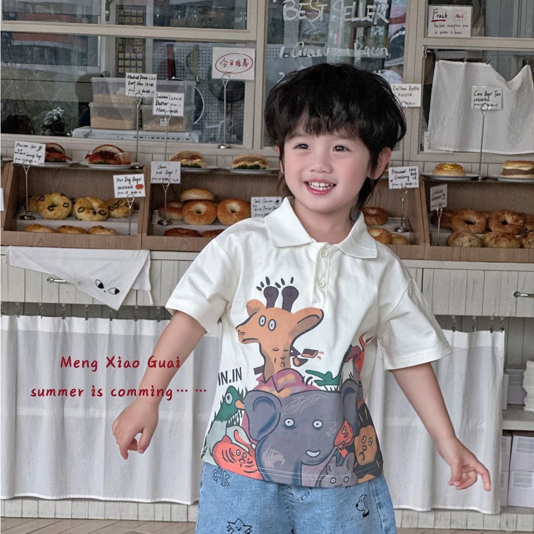 （071）动物园卡通印花儿童polo衫男童