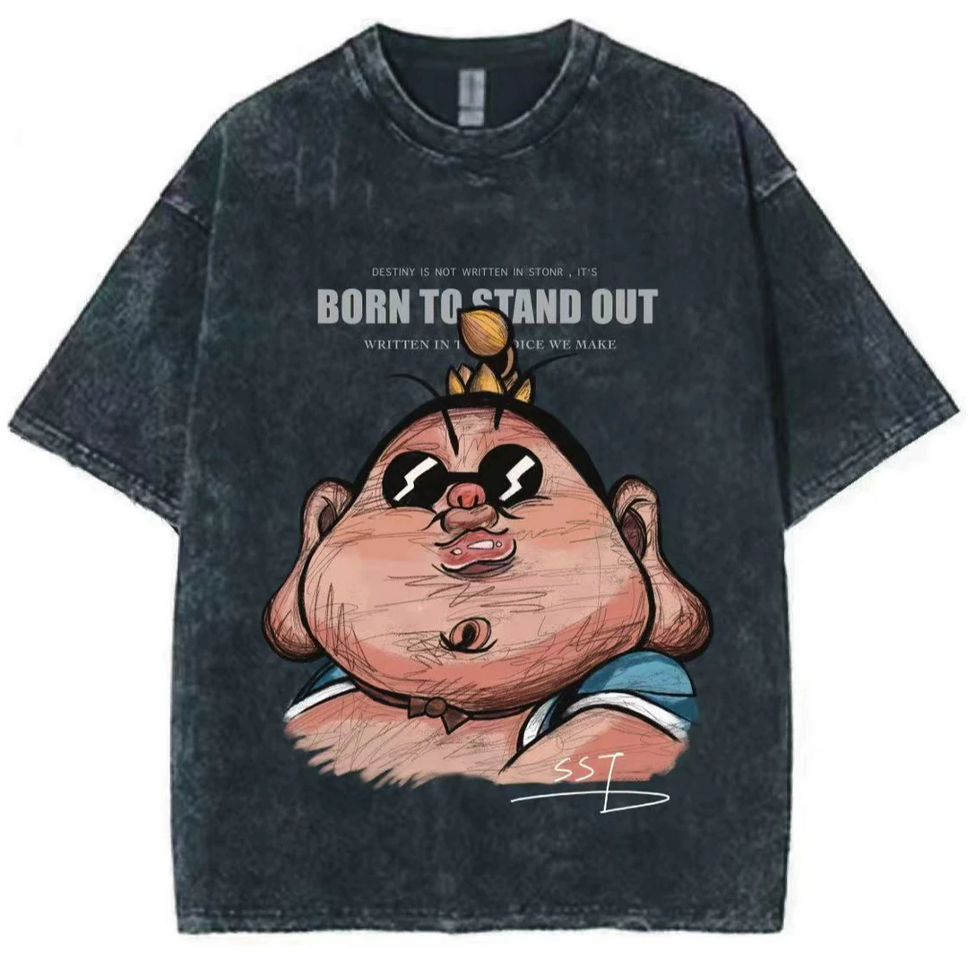 【SSTEE-太乙真人】兽兽学姐洗水做旧纯棉手绘280克重磅水洗黑T恤