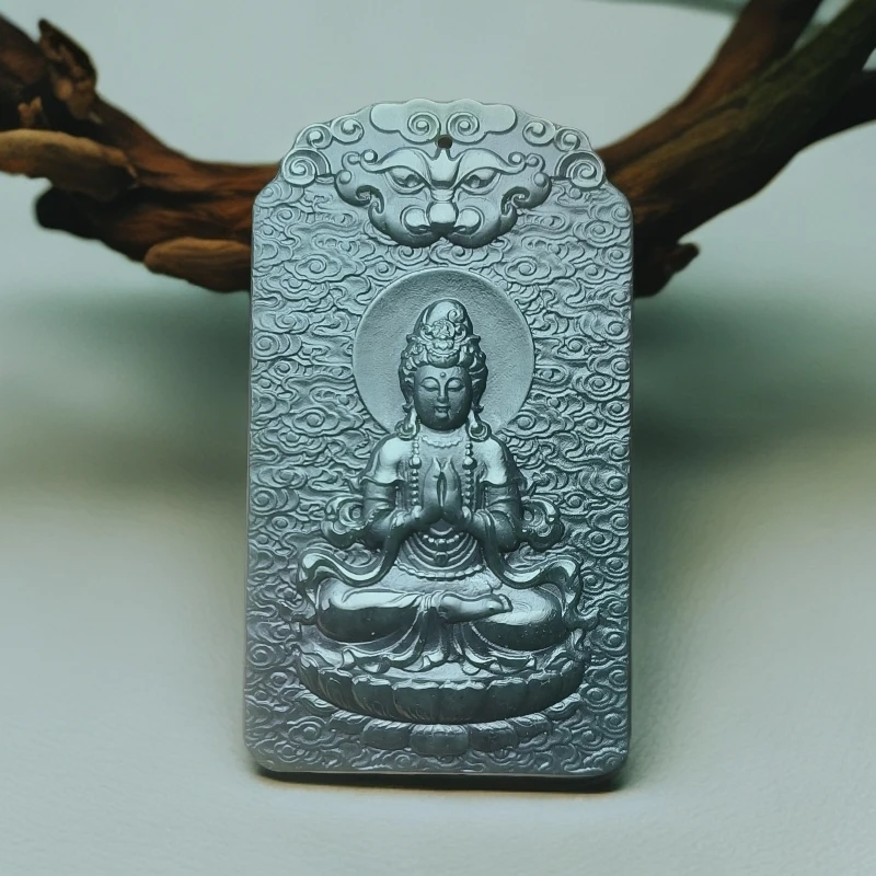 和田玉山水观音吊坠双手合十正装观音挂件时尚精美观音吊坠