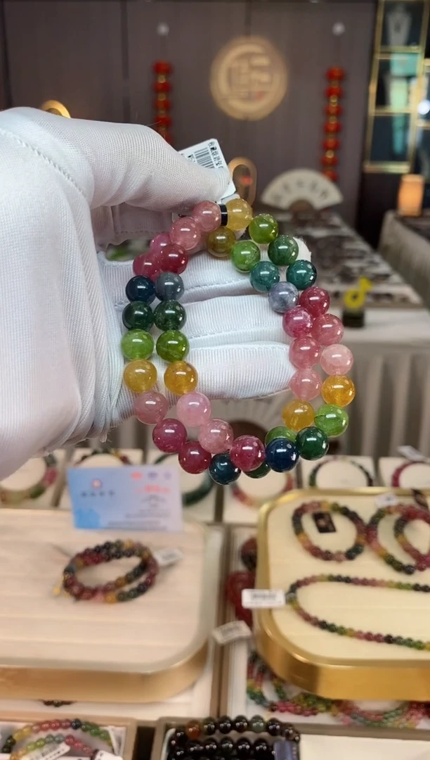 未镶嵌老矿碧玺彩虹单圈手串9mm+碧玺xion多样性发一条