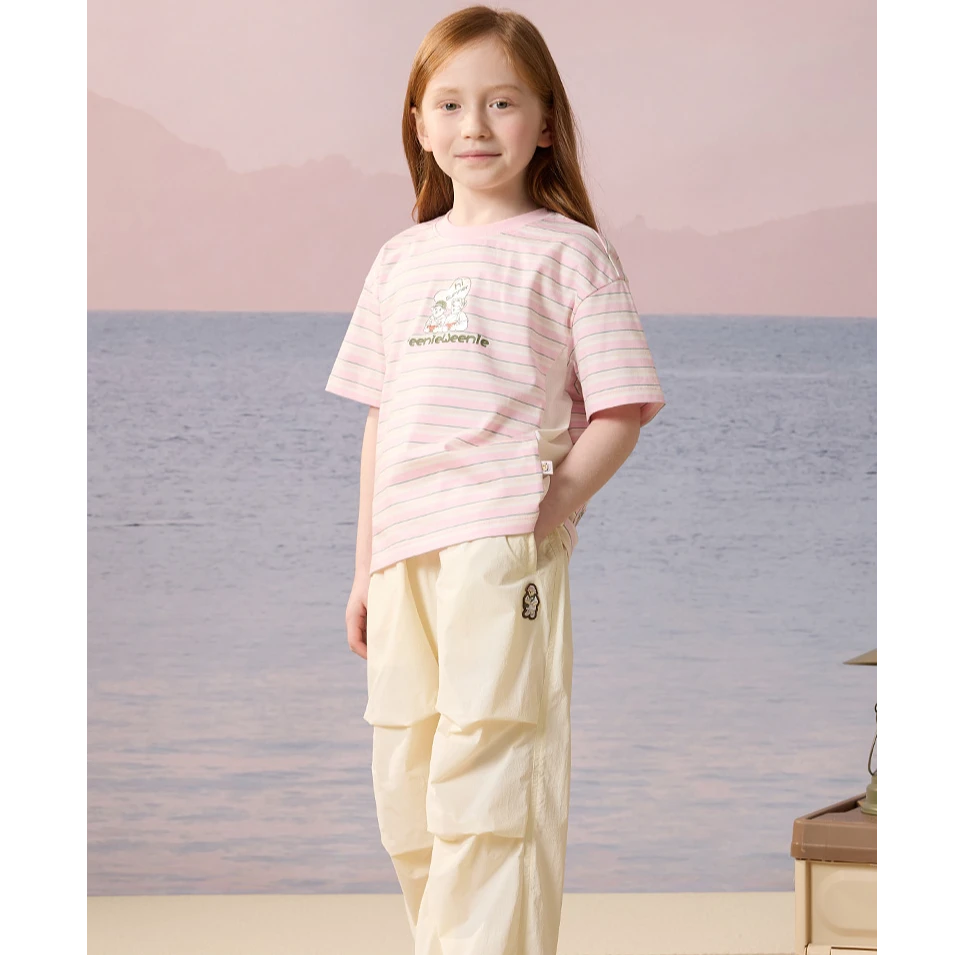 TeenieWeenie Kids小熊童装25年女童撞色条纹圆领短袖TKRA252473B