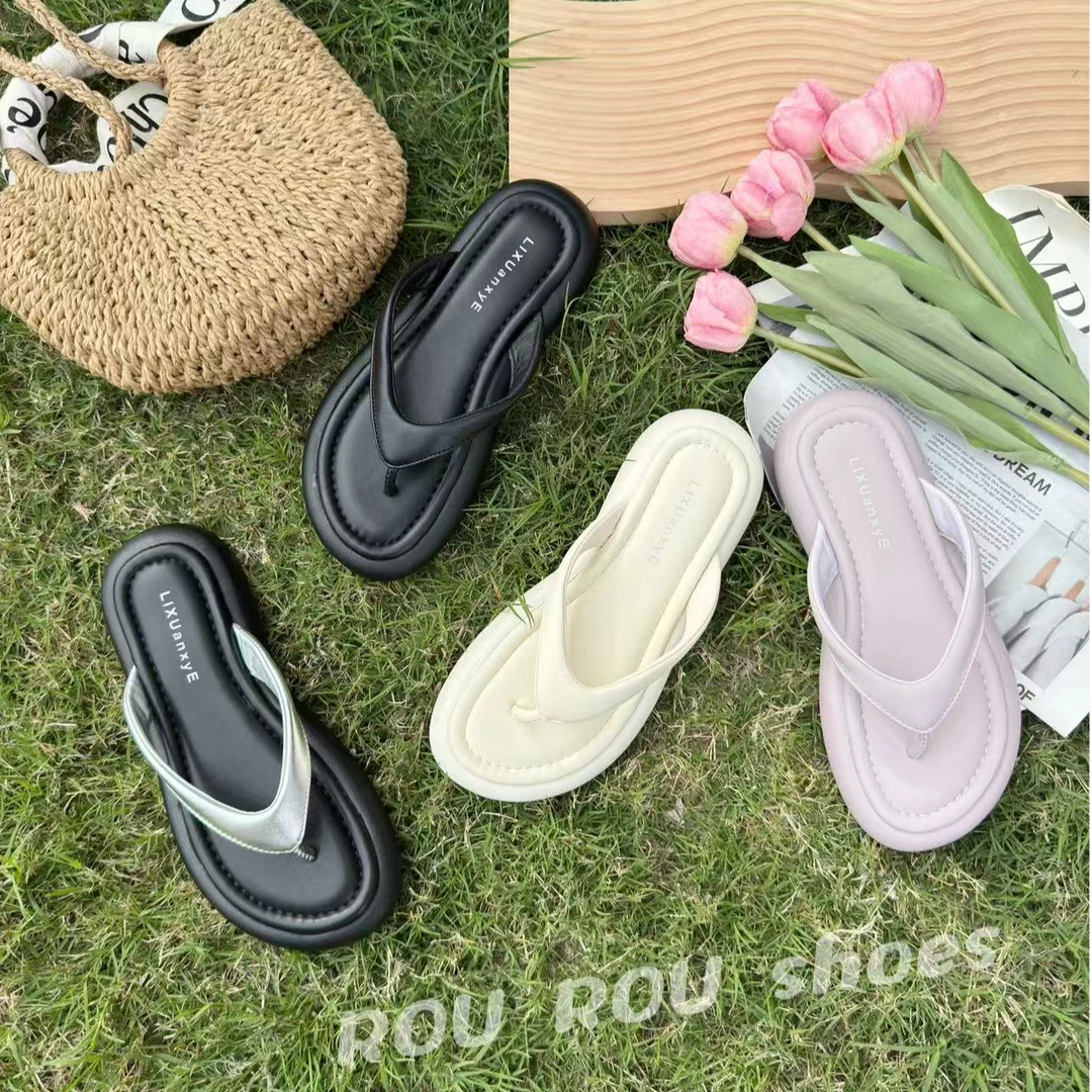 【ROU】人字拖百搭网红夏季纯色休闲复古港风韩版极简风拖鞋