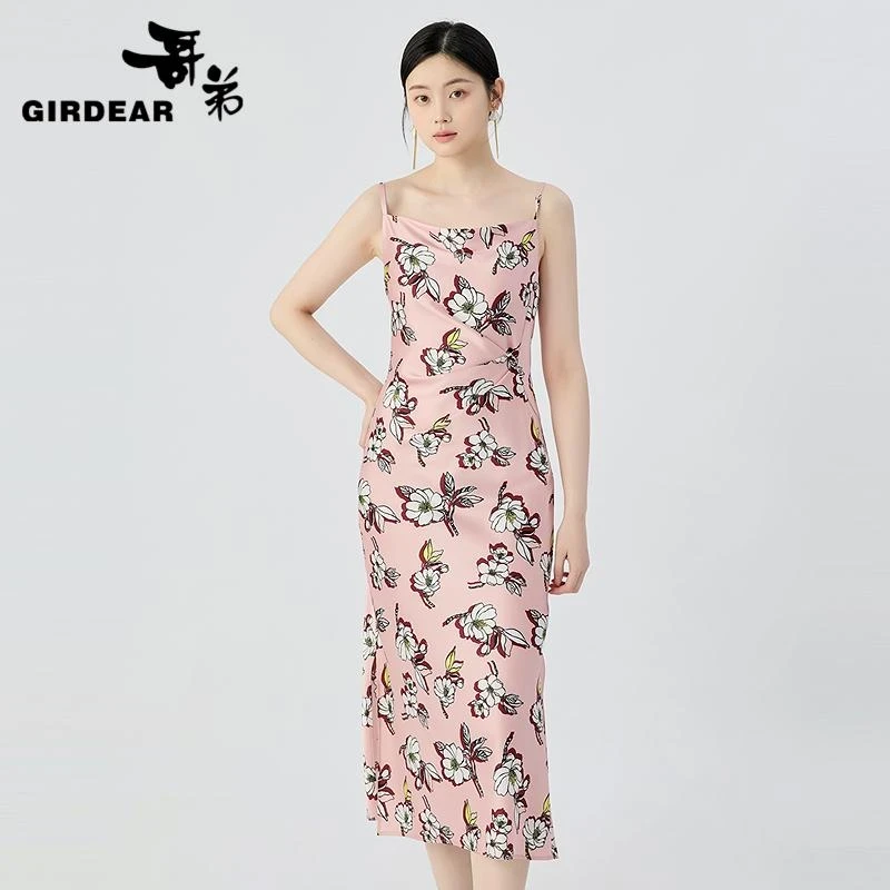 GIRDEAR/哥弟经典百搭时尚简约舒适罗马领波点吊带连衣裙150041