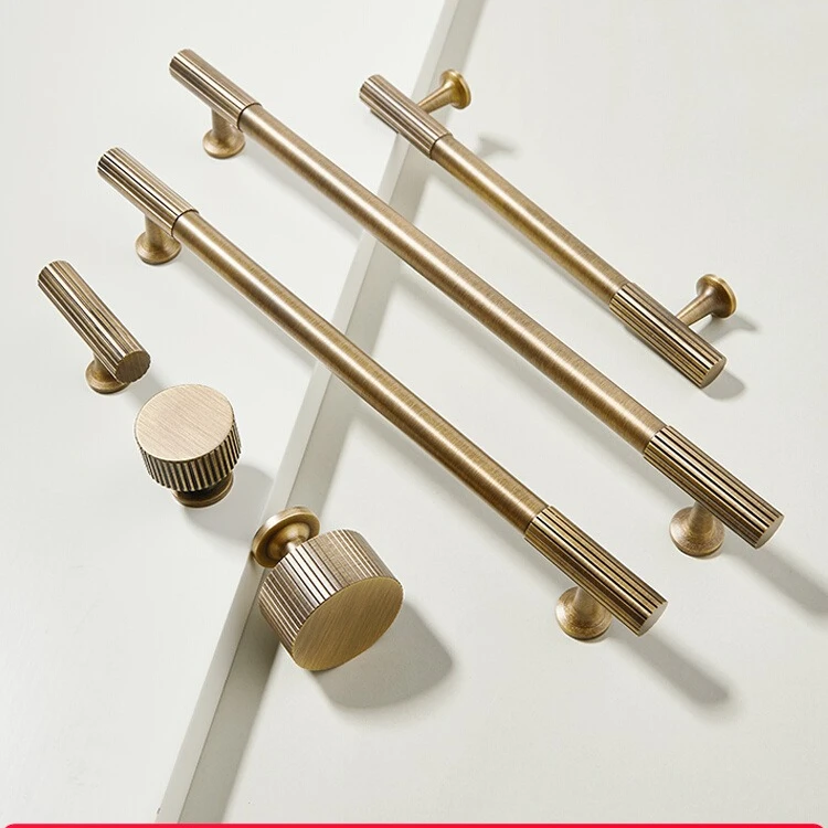 法式黄古铜白色家具实心黄铜柜门长把手复古新中式衣柜抽屉小拉手