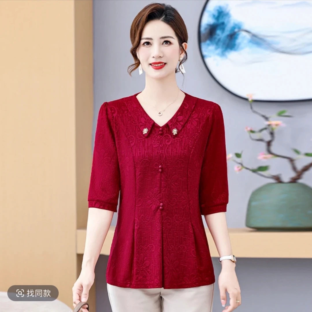 春装中长款T恤宽松气质大码中年女人夏天短袖修身中袖七分袖