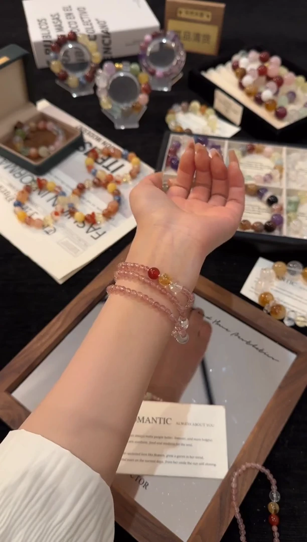 银S925镶嵌手链水晶桃花醉x2447